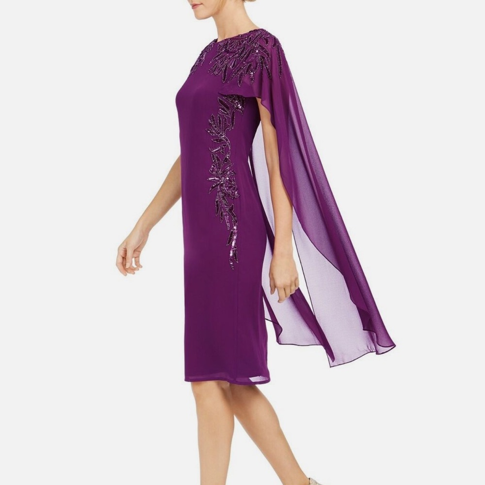 ISO ❌❌ Adrianna Papell Beaded Cape Sheath Dress Size 6 - Picture 2 of 3